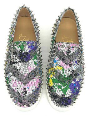 Christian Louboutin PIK BOAT Sequin Splash Spiked Stud Flat Sneaker Loafers